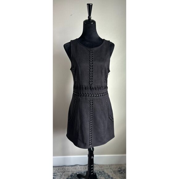 H&M Dresses & Skirts - H&M Women's Cut Faux Suede Black Open Detail Cut Out Crew Neck Tank Dress Size 8